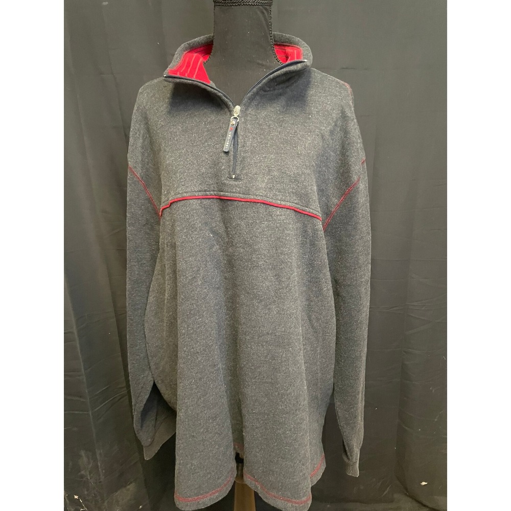 ARROW Men's XXL Fleece 1/4 Zip Pullover Gray Red Trim Heavyweight Jacket